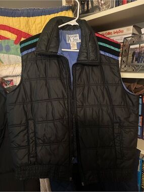 Alpine Black Quilted Vest with Multicolor Shoulder Stripes - Men's